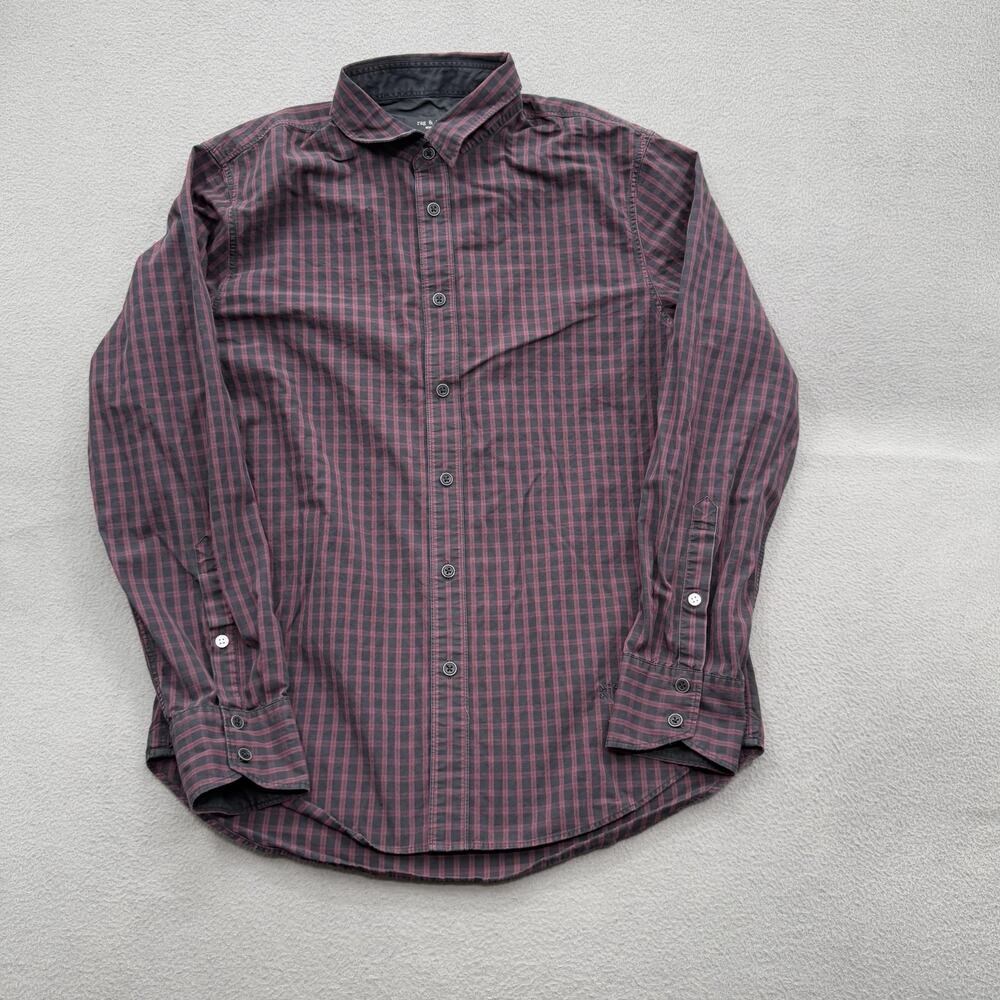 rag & bone Shirt Mens Medium‎ Burgundy Black Plaid Slim Fit Button Down Casual